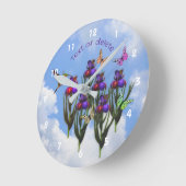 ハチバエ虹彩パーソナライズされた花 ラウンド壁時計 (傾斜)