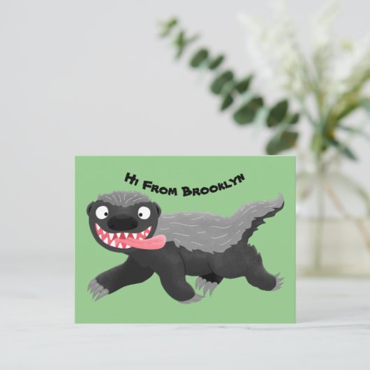 ハチミツおもしろいバジャー漫画イラストレーション ポストカード (スタンド正面)