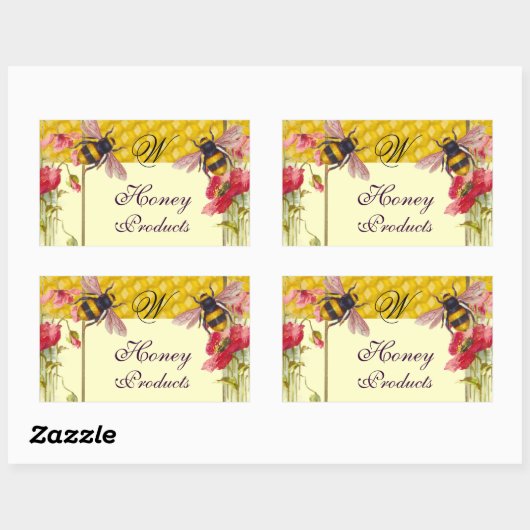 ハチミツとアカポピー養蜂家モノグラム 長方形シール (シート)