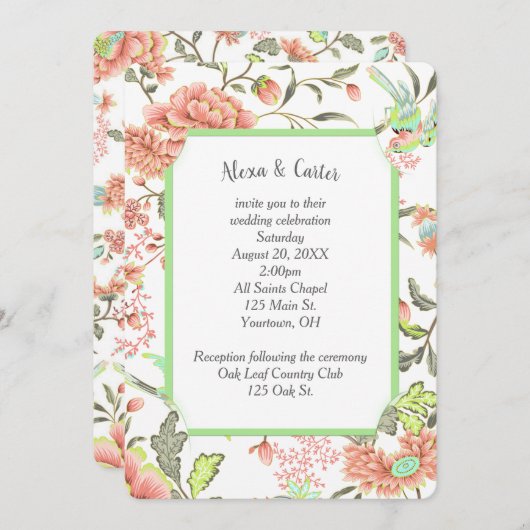 ハチミツとコリブリの桃の花 招待状 (正面/裏面)