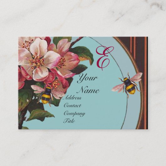 ハチミツとスカイブルーモノグラムの野生のバラ 名刺 (正面)