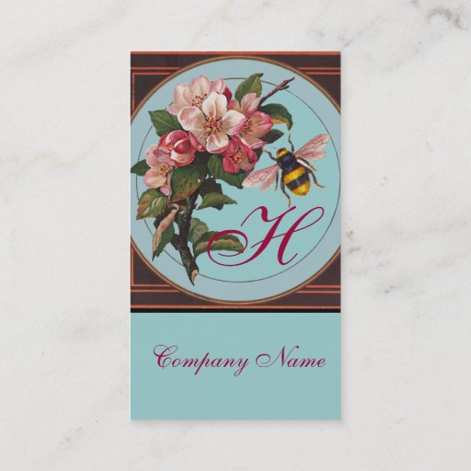 ハチミツとスカイブルーモノグラムの野生のバラ 名刺 (裏面)