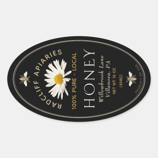 ハチミツとデイジー付き楕円形のラベル 楕円形シール (正面)