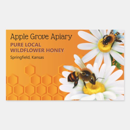 ハチミツとデイジー花ハチミツ 長方形シール (正面)
