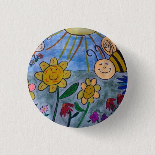 ハチミツと花のバッジ 缶バッジ (正面)
