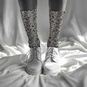 ハチミツと花ストライプの花柄グレー ソックス