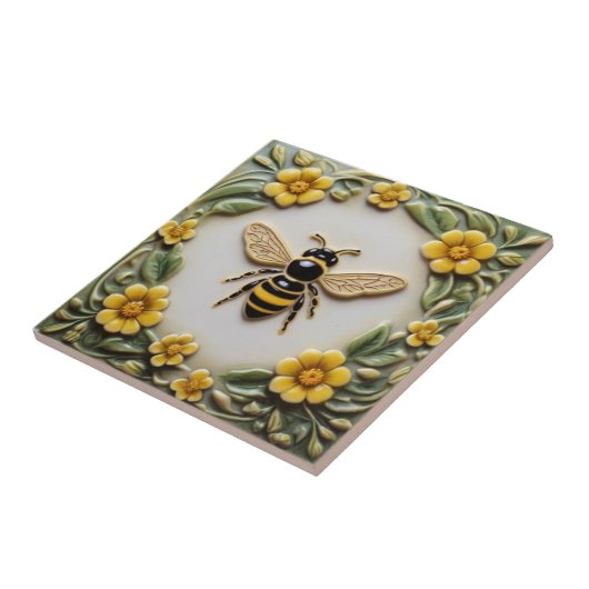 ハチミツと黄色い花フェイクレリーフ、 浮き彫りフローラ タイル (側面)