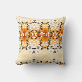 ハチミツと黒アクセントを持つ美しい白いフローラ クッション