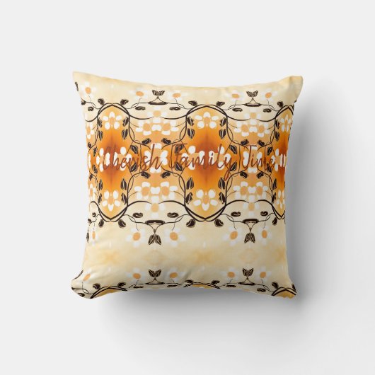 ハチミツと黒アクセントを持つ美しい白いフローラ クッション (正面)