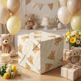 ハチミツのくまの花柄 赤ちゃんの誕生日 ラッピングペーパー