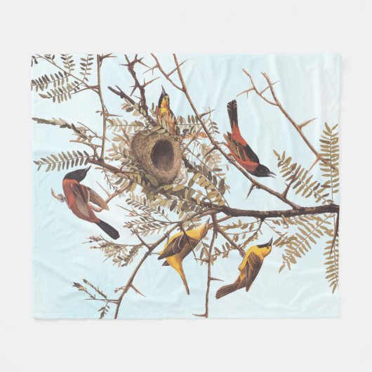 ハチミツのイナゴに生息するオードボンの果樹園オリオール フリースブランケット (正面(横))