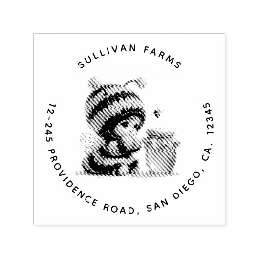 ハチミツの住所を書いた蜂の巣姿のかわいい女の子 セルフインキングスタンプ (デザイン)