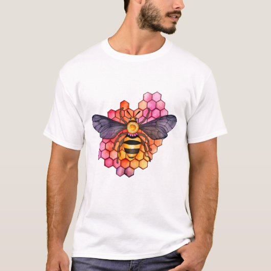 ハチミツの巣を作るミツバチ Tシャツ (正面)