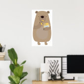 ハチミツの瓶を持つクマ ポスター (ホームオフィス)