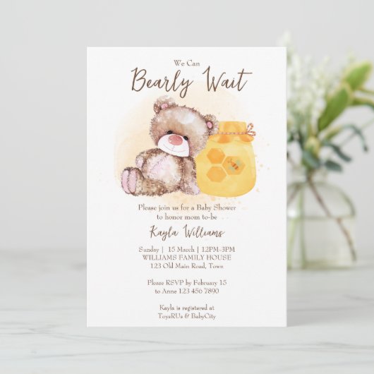 ハチミツの瓶テディベアbearly waitベビーシャワー 招待状 (スタンド正面)