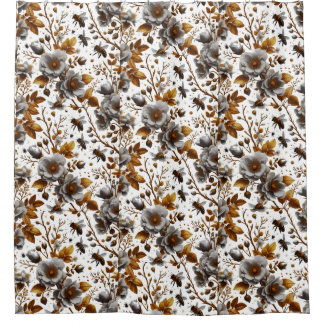 ハチミツの花模様と葉ハチミツのパターンはドードルアート シャワーカーテン