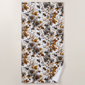 ハチミツの花模様と葉ハチミツのパターンはドードルアート ビーチタオル (正面)