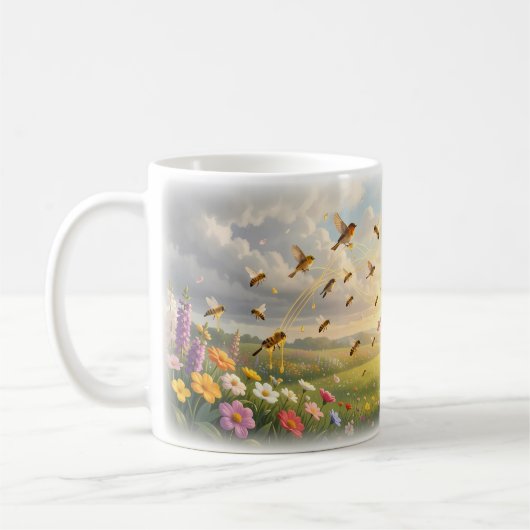 ハチミツの草原のウグイス 春の庭のマグカップ コーヒーマグカップ (左)