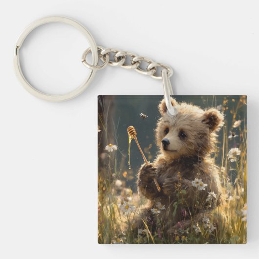 ハチミツを持つクマの子 キーホルダー (正面)