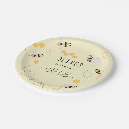 ハチミツエレガントミツバチの最初の誕生日 ペーパープレート (アングル)