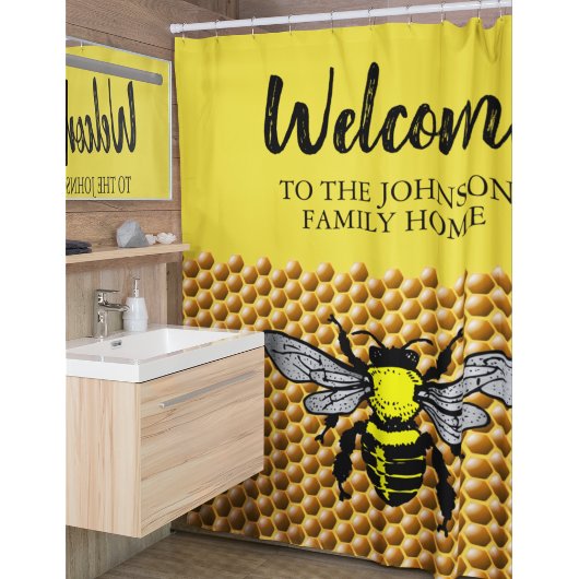 ハチミツバチの巣模様かわいい虫の養蜂名 シャワーカーテン