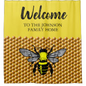 ハチミツバチの巣模様かわいい虫の養蜂名 シャワーカーテン (正面)