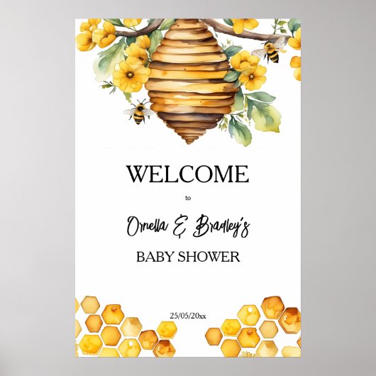 ハチミツバチの赤ちゃんシャワー歓迎サインを受ける親 ポスター (正面)
