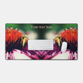 ハチミツバチオンエキナセアパーソナライズされた花 デスクマット (キーボード&マウス)