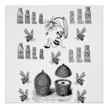 ハチミツバチホワイトブラックポスター