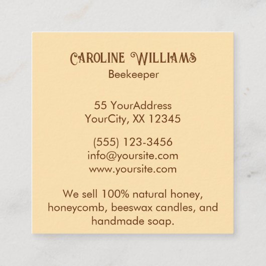 ハチミツバチミツバチの養蜂家の黄色いピンク スクエア名刺 (裏面)