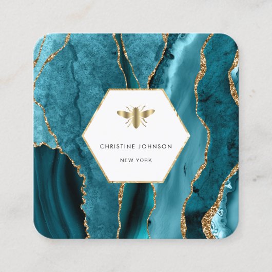 ハチミツバメのターコイズのロゴ スクエア名刺 (正面)