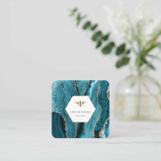 ハチミツバメのターコイズのロゴ スクエア名刺 (スタンド正面)