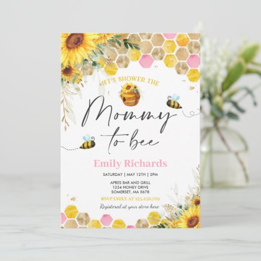 ハチミツビーベビーシャワーひまわりのママにビー 招待状 (スタンド正面)