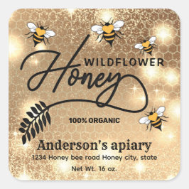 ハチミツモダンビーのエレガントハチミツの瓶ラベル スクエアシール