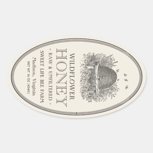 ハチミツヴィンテージ楕円形縁どラベル付き串 楕円形シール (正面)