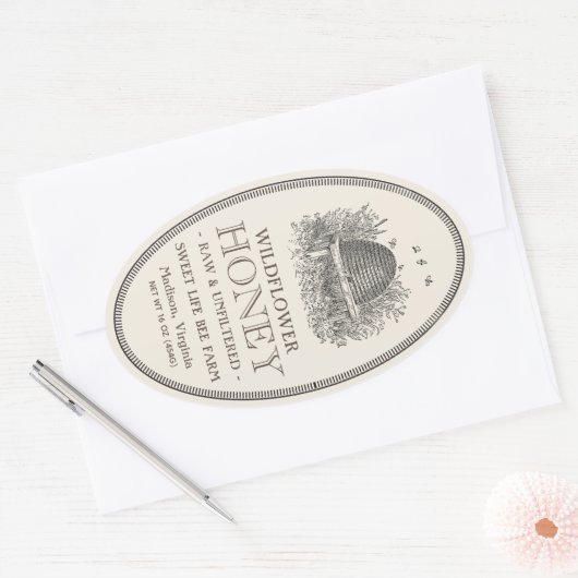 ハチミツヴィンテージ楕円形縁どラベル付き串 楕円形シール (封筒)