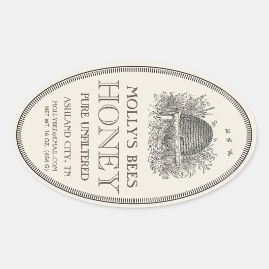 ハチミツヴィンテージ楕円形縁どラベル付き串 楕円形シール (正面)