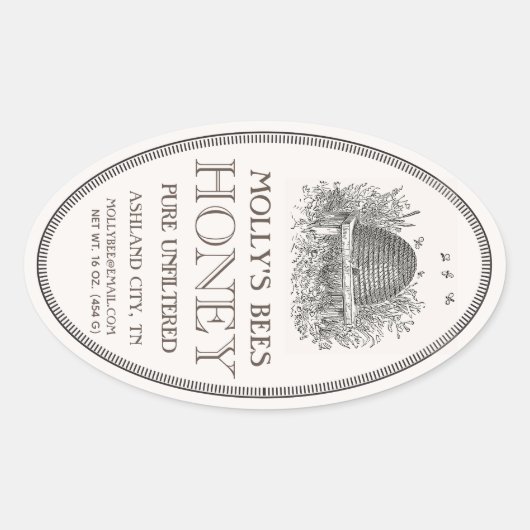 ハチミツヴィンテージ楕円形縁ど白ラベル付き串 楕円形シール (正面)