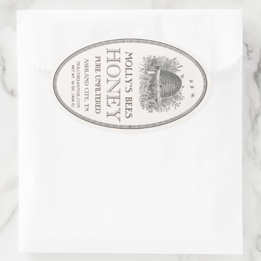 ハチミツヴィンテージ楕円形縁ど白ラベル付き串 楕円形シール (バッグ)