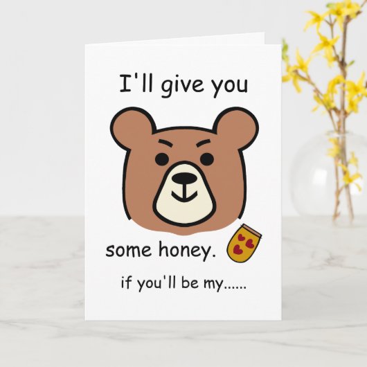 ハチミツ与えを頼むよバレンタインのクマ カード (黄色い花)