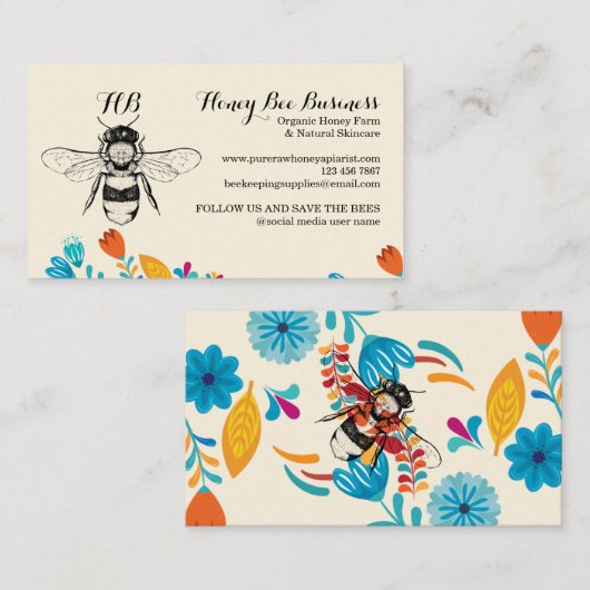 ハチミツ手描き花 名刺 (正面/裏面)