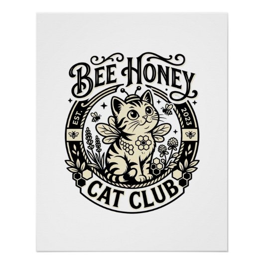 ハチミツ猫 楽しい猫 グラフィック - Bee Honey Cat Cl ポスター (正面)