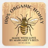ハチミツ瓶ラベル ハチミツ ハニーハチ 巣 作り手の愛情がたっぷり スクエアシール (正面)