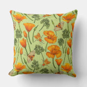 ハチミツ露のカリフォルニア産のケシと蛾 クッション (正面)