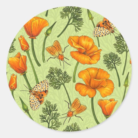 ハチミツ露のカリフォルニア産のケシと蛾 ラウンドシール (正面)