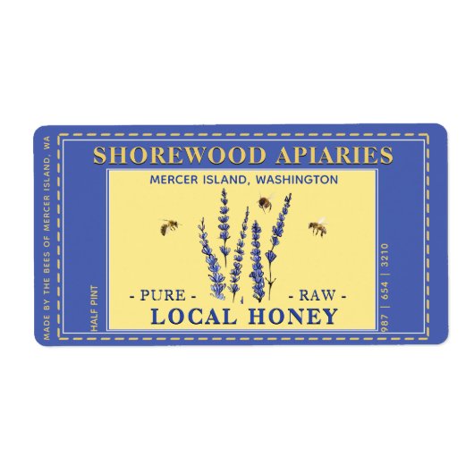 ハチミツ2インチx 3.75インチラベンダーフラワーミツバチ黄色ラベル ラベル (正面)