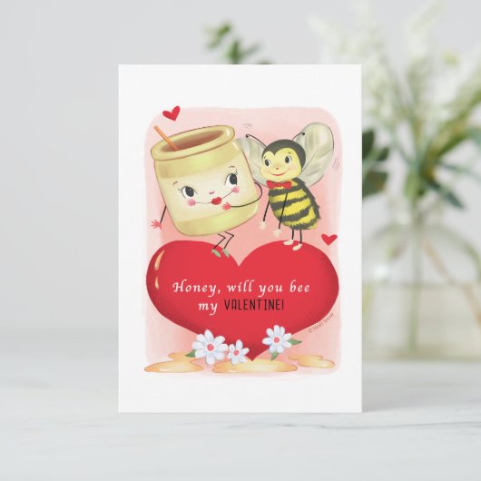 ハチミツ&ビー小さな伝統的ヴィンテージバレンタイン 招待状 (スタンド正面)