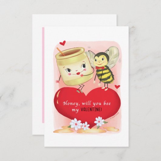 ハチミツ&ビー小さな伝統的ヴィンテージバレンタイン 招待状 (正面/裏面)