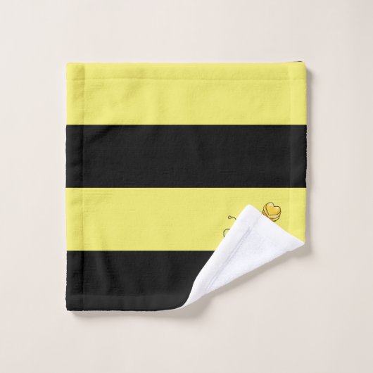 ハチミツBee on Black and ストライプの Yellow Bath Tools バスタオルセット (ウォッシュタオル)