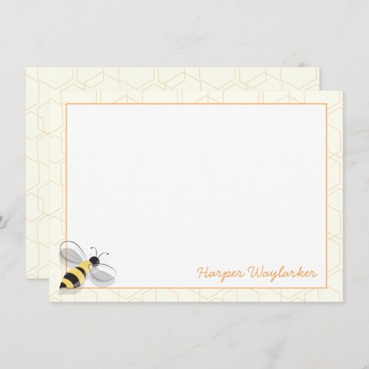 ハチ図解入りの、写真付きのの虫の名前六角形 ノートカード (正面/裏面)